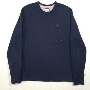 Relwen Micro Waffle Crew Shirt Mens Large Navy Blue Long Sleeve Cotton Pocket